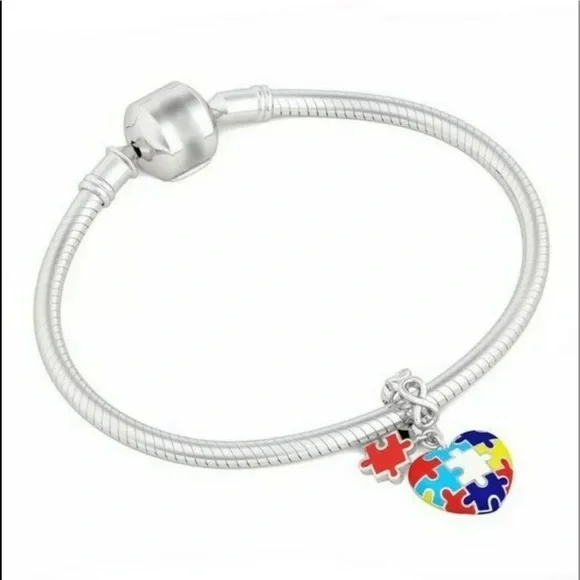 Autism Heart Puzzle S925 Silver Dangle Charm, fits Pandora Charm Bracelet - Picture 3 of 4
